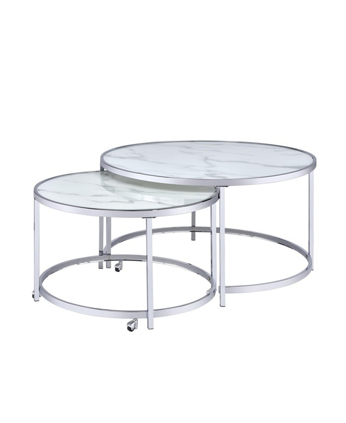 Steve Silver Rayne 36 Round Faux Marble Nesting Cocktail Tables