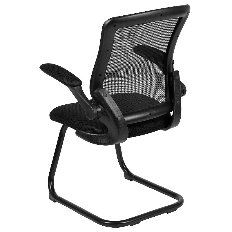 Emma and Oliver Mesh Sled Base Side Reception Chair with Flip-Up Arms