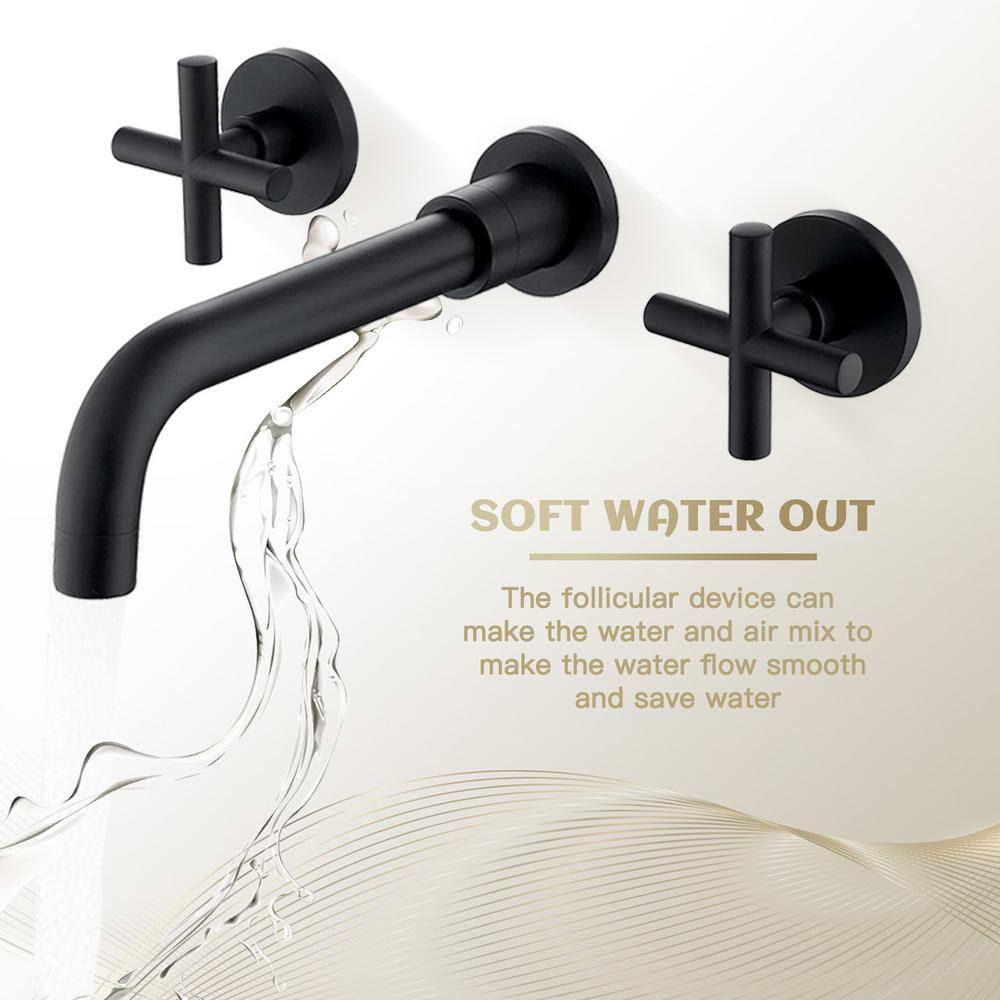 UPIKER Modern Double Handle Wall Mounted Bathroom Faucet with 3 Holes Brass Rough-in Valve in Matte Black UP2301SFB0001