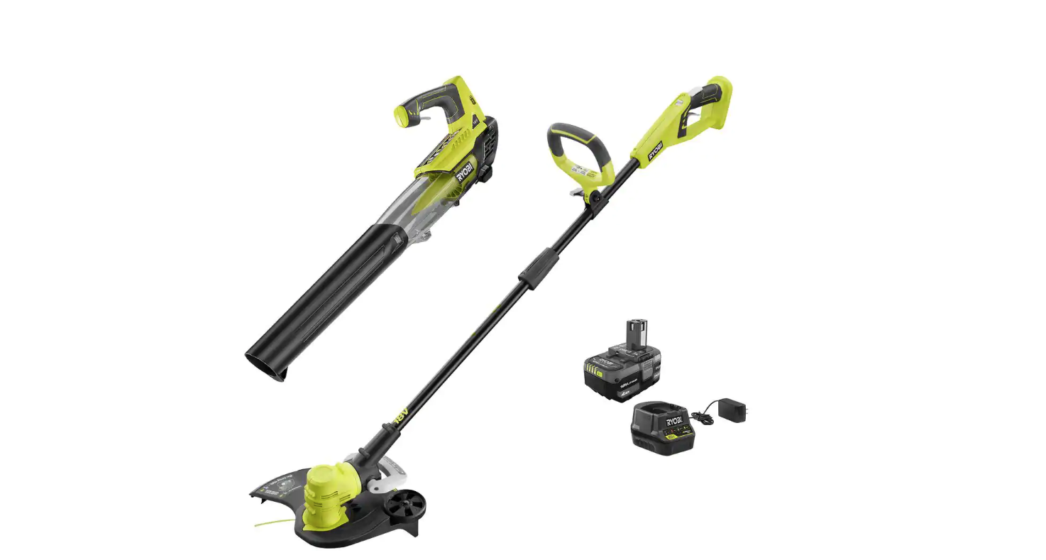 RYOBI P2035 ONE+ 18V Cordless Battery String Trimmer/Edger and Jet Fan Blower Combo Kit with 4.0 Ah Battery and Charger