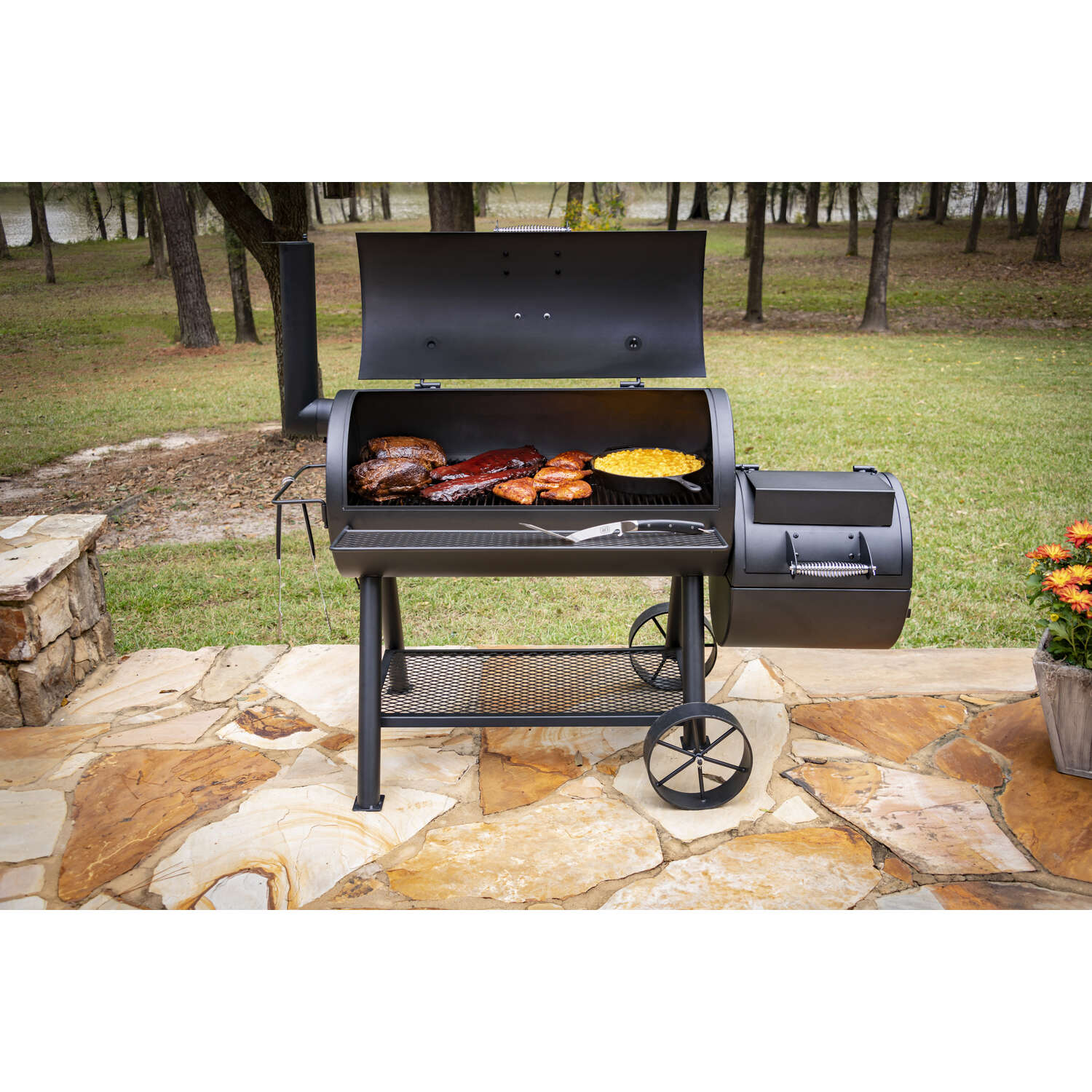 Oklahoma Joes Longhorn Charcoal/Wood Offset Smoker Black