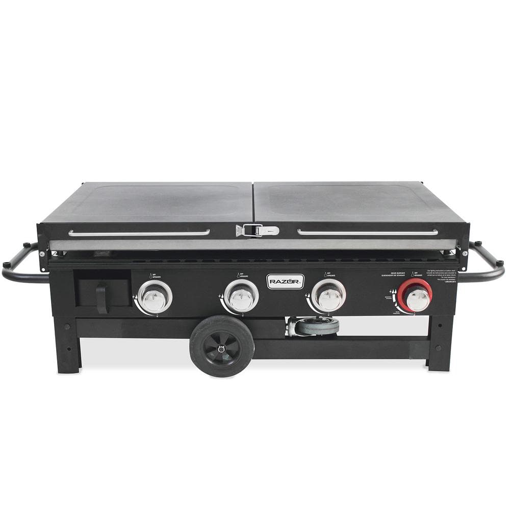 Razor 37 in. 4-Burner Portable Propane Gas Griddle with Folding Shelves and Lid in Black GGC1643M