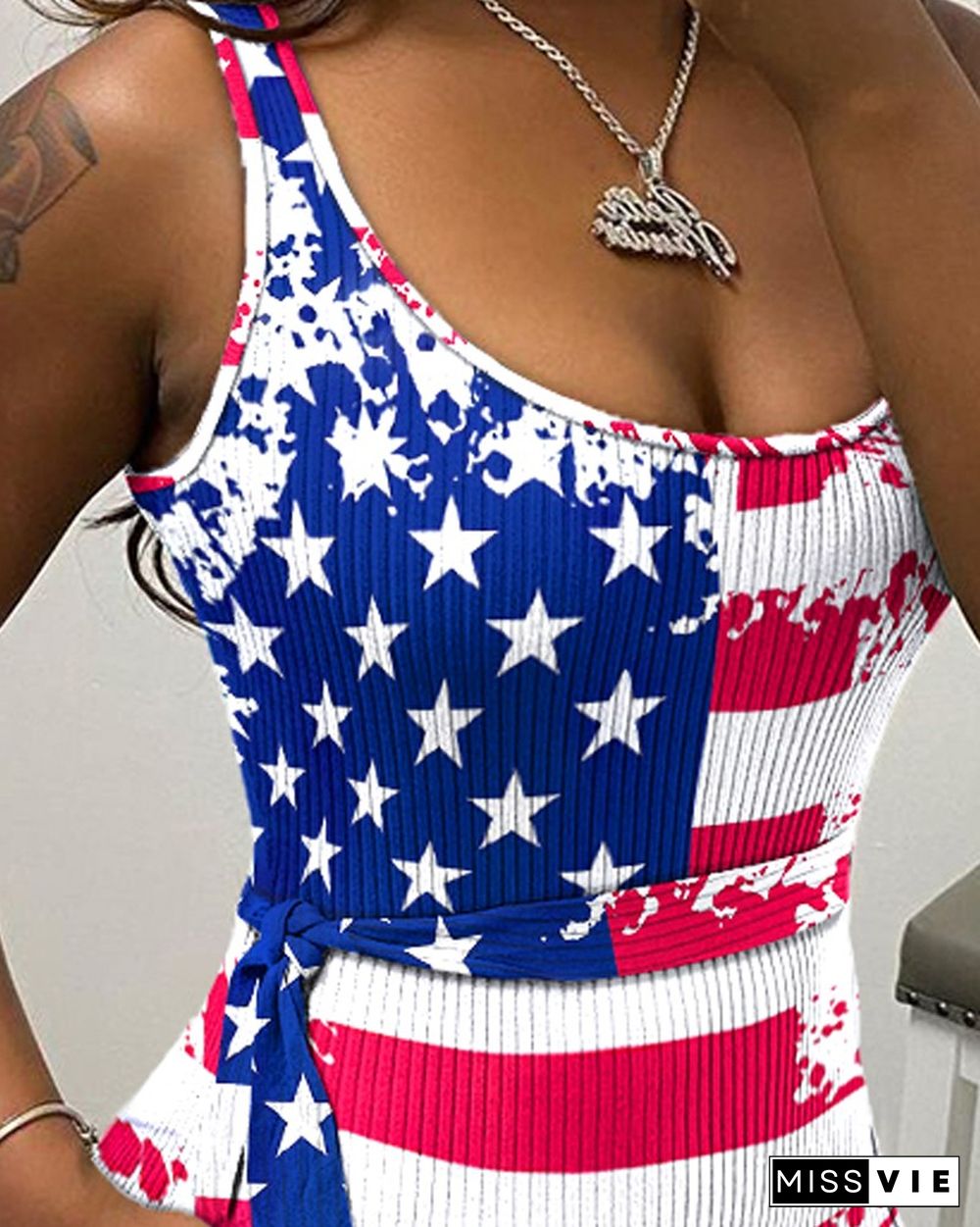 American Flag Print Straight Bodycon Rompers