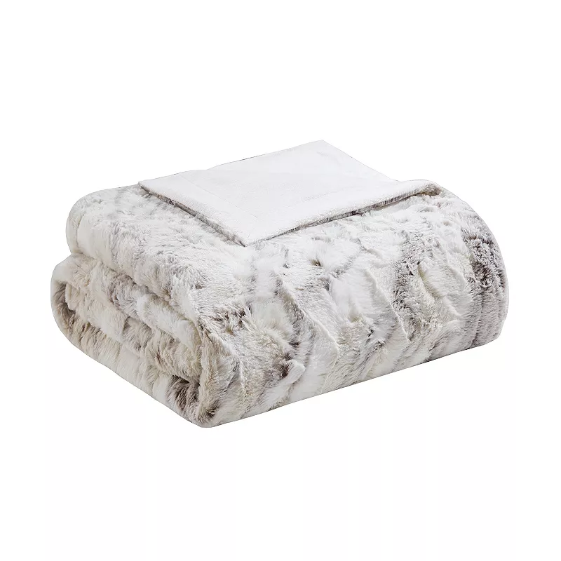 Madison Park Sachi Oversized Marble Print Faux Fur Throw Blanket