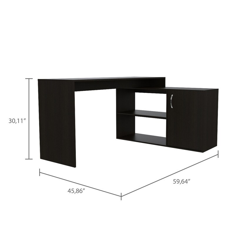 L Shaped Computer Desk with 1 Cabinet  2 Shelf  Home Office Desk Corner Desk  Study Writing Table with Storage