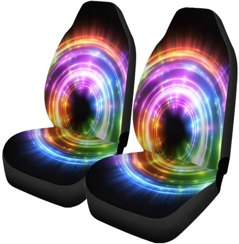 KXMDXA Set of 2 Car Seat Covers Abstract Neon Luminous Swirling Glowing Spiral Black Elegant Halo Universal Auto Front Seats Protector Fits for Car，SUV Sedan，Truck