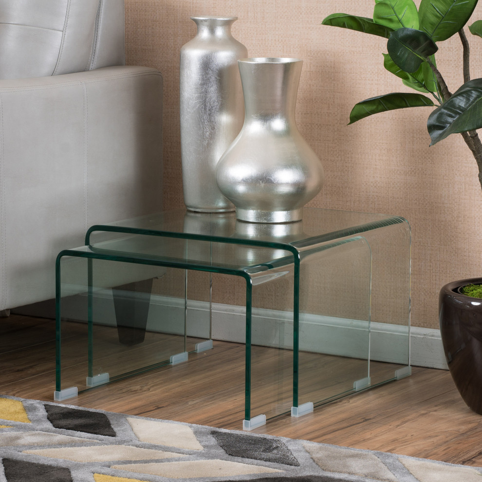 GDF Studio Angel 12Mm Tempered Glass Nesting Tables   Contemporary   Coffee Table Sets   by GDFStudio  Houzz