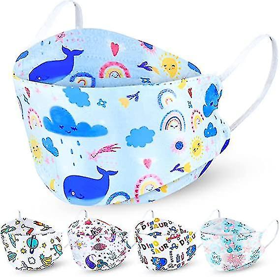 50pcs Kids' Kf94 Disposable Face Masks Children's Fish Shape With Whale Designs Filter Face Masks 3-12years