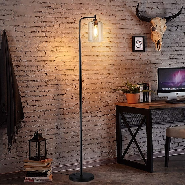 LED Floor Lamp with Suspended Bubble Glass Shade and Unique LED Bulbs Suitable for Bedroom and Living Room Modern Vertical Industrial Lamp High Pole Lamp Suitable for Office