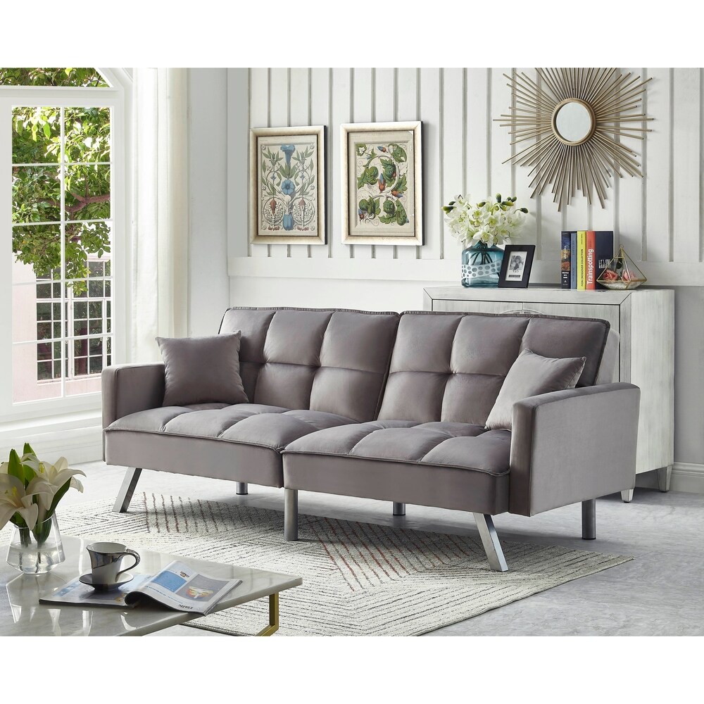 Comfortable Velvet Multi position Sleeper Sofa Bed