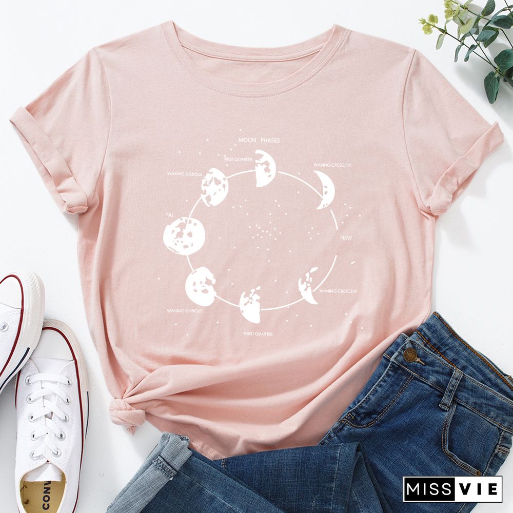 Celestial Moon Phase Cosmos Space T-Shirt Funny ShirtsFor Women Female Graphic Tee Short Sleeve Summer Shirts Tops Shirt Gift