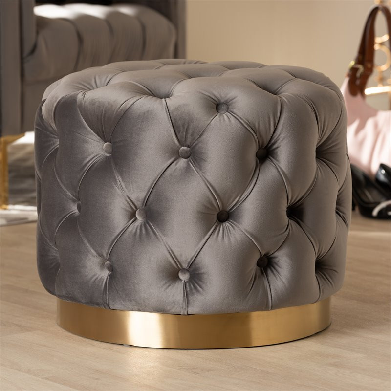 Baxton Studio Valeria Modern Tufted Velvet Ottoman in Gray and Gold   Contemporary   Footstools And Ottomans   by HedgeApple  Houzz