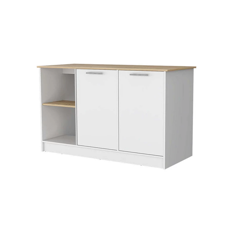 Mercury Kitchen Island， Two Cabinets， Four Open Shelves