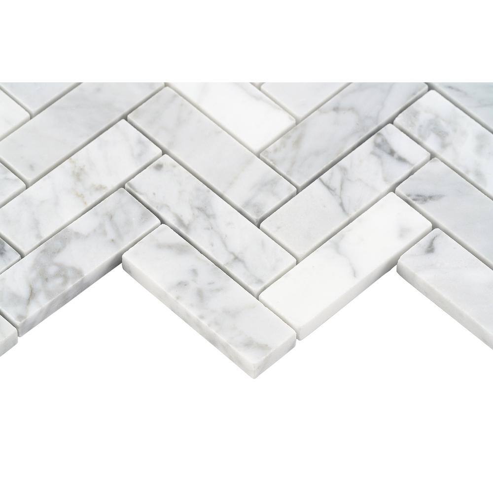 Ivy Hill Tile White Carrara Herringbone 12 in. x 12 in. 10mm Polished Marble Stone Mosaic Wall Tile (1 sq. ft.) EXT3RD104818