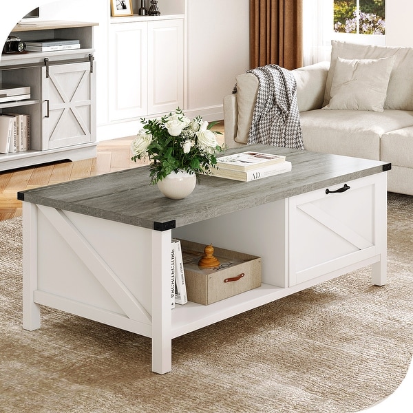 Rectangle Farmhouse 4 Legs Coffee Table with Storage