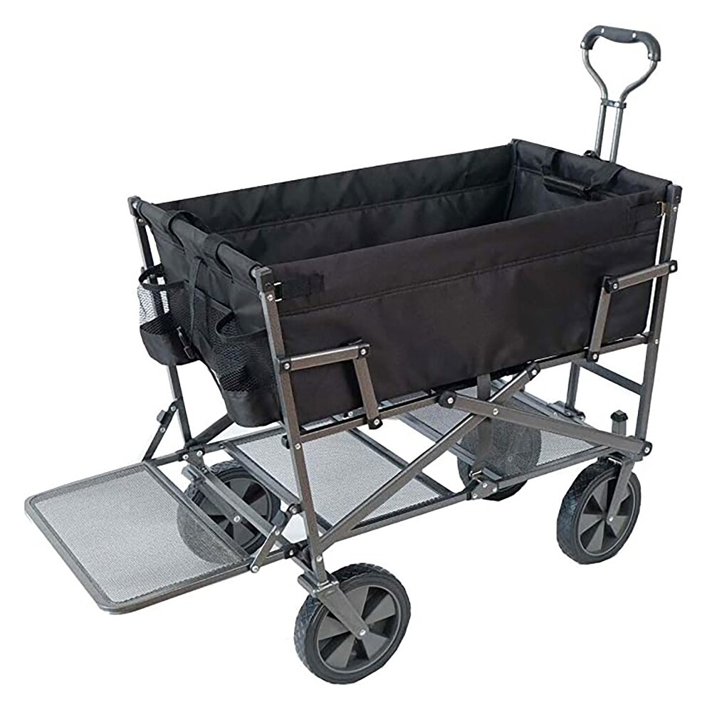 Mac Sports Double Decker Wagon: Black   Collapsible Outdoor Utility Garden Cart  150 Lb Capacity  32.5 x 17.5 x 10.5\