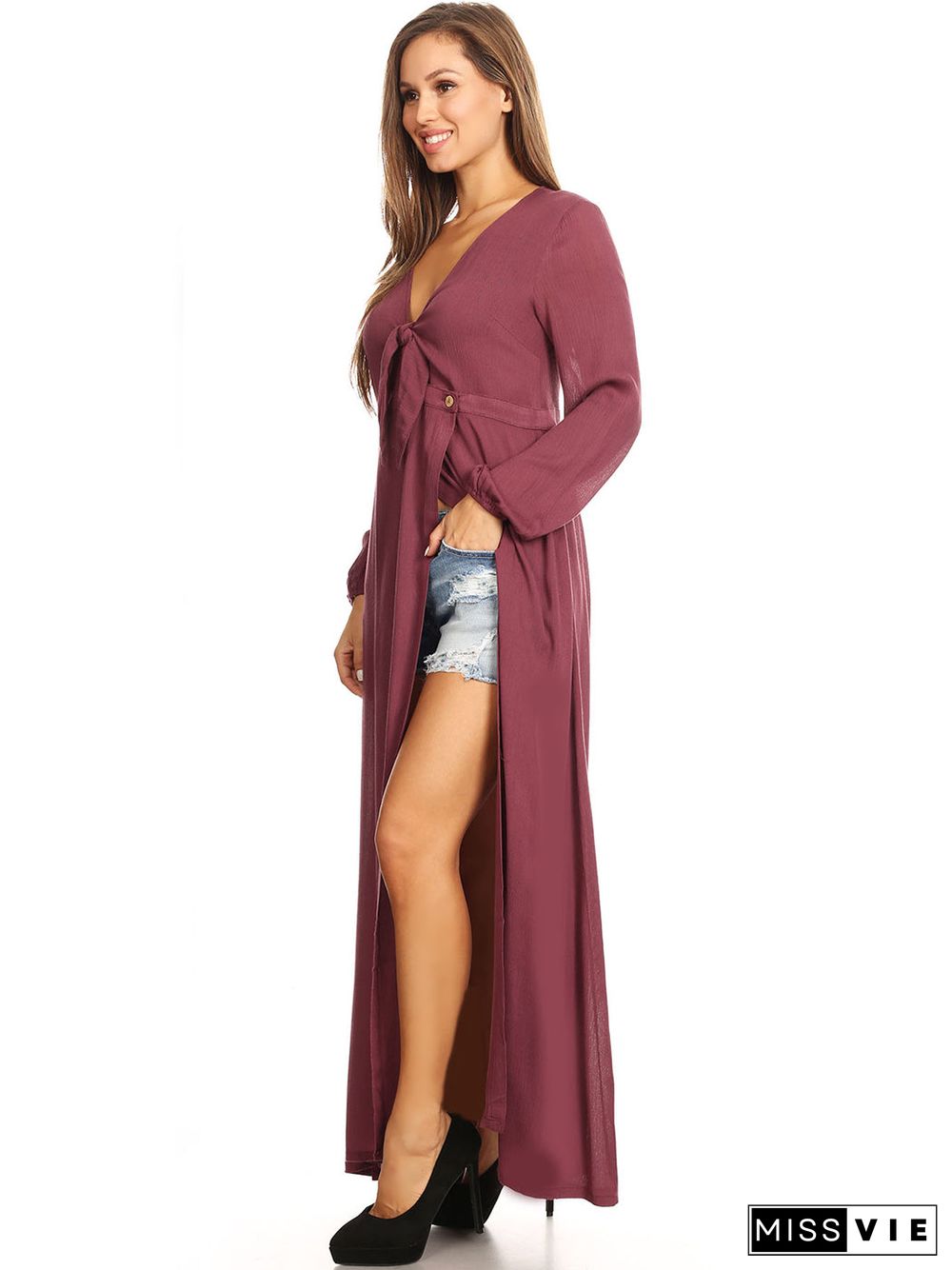 Long Sleeve V-Neck Loose Maxi Dress