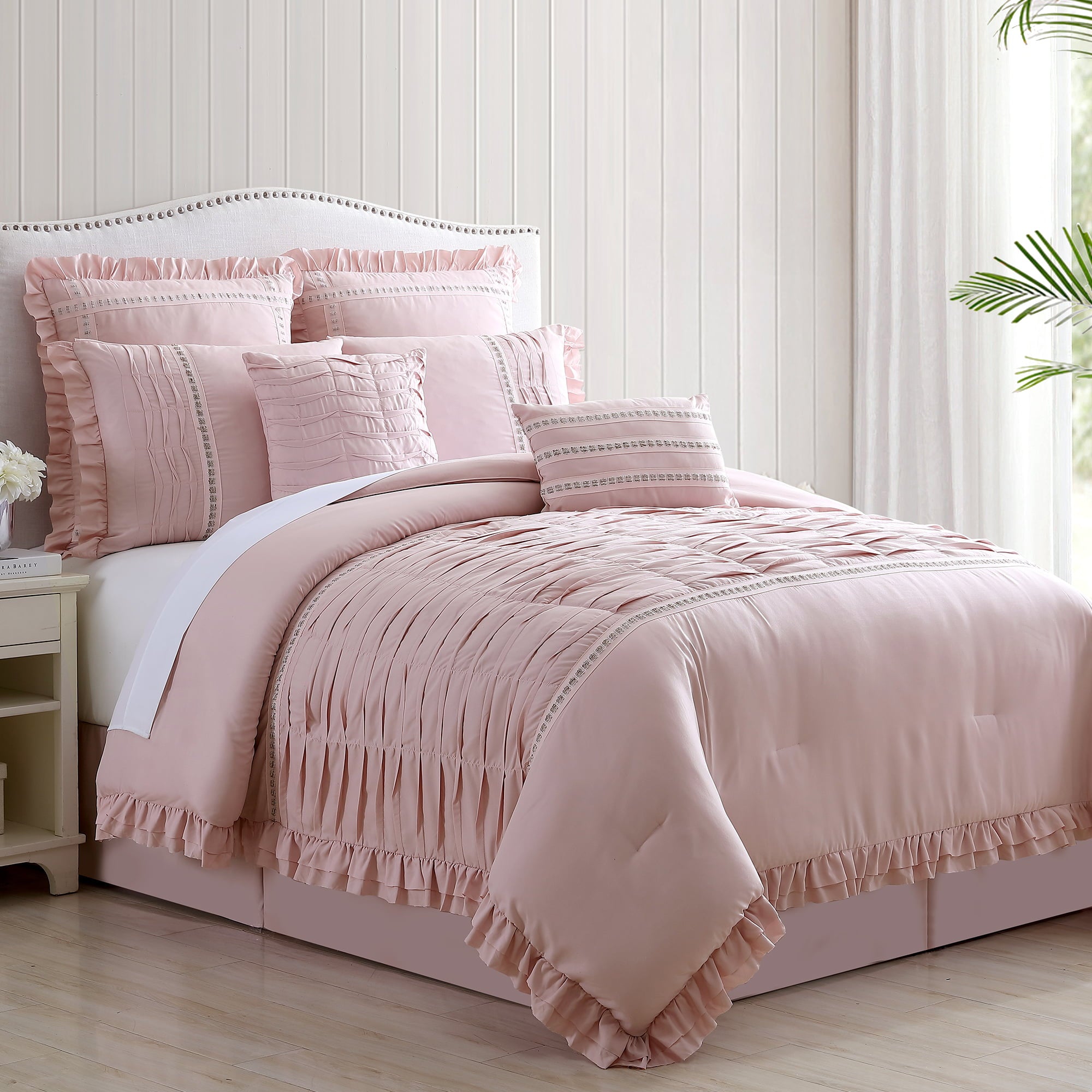 Modern Threads 8-Piece Antonella Mauve Pleated Bed Comforter Set， King