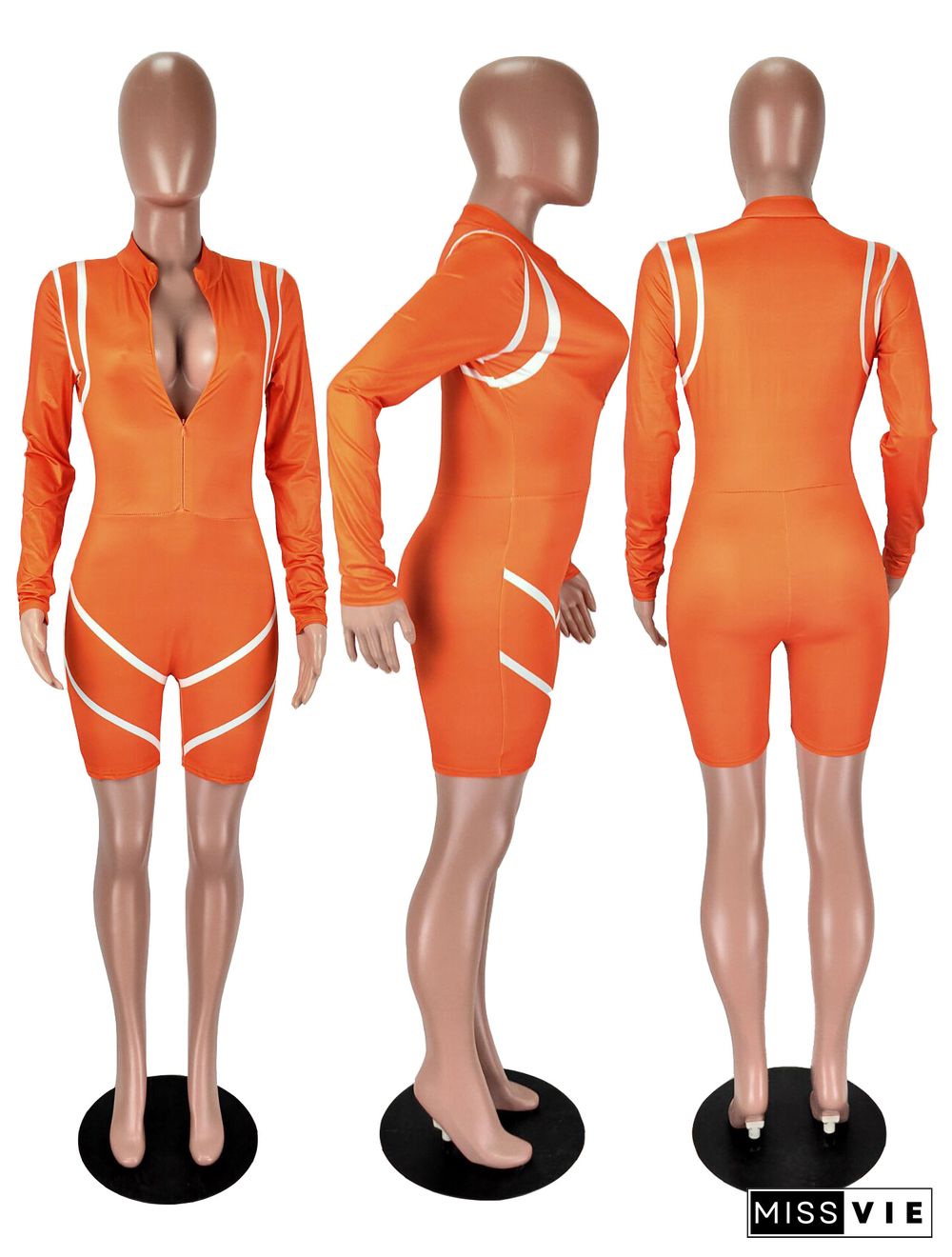 Fitness Long Sleeve Zipper Elastic One Piece Rompers