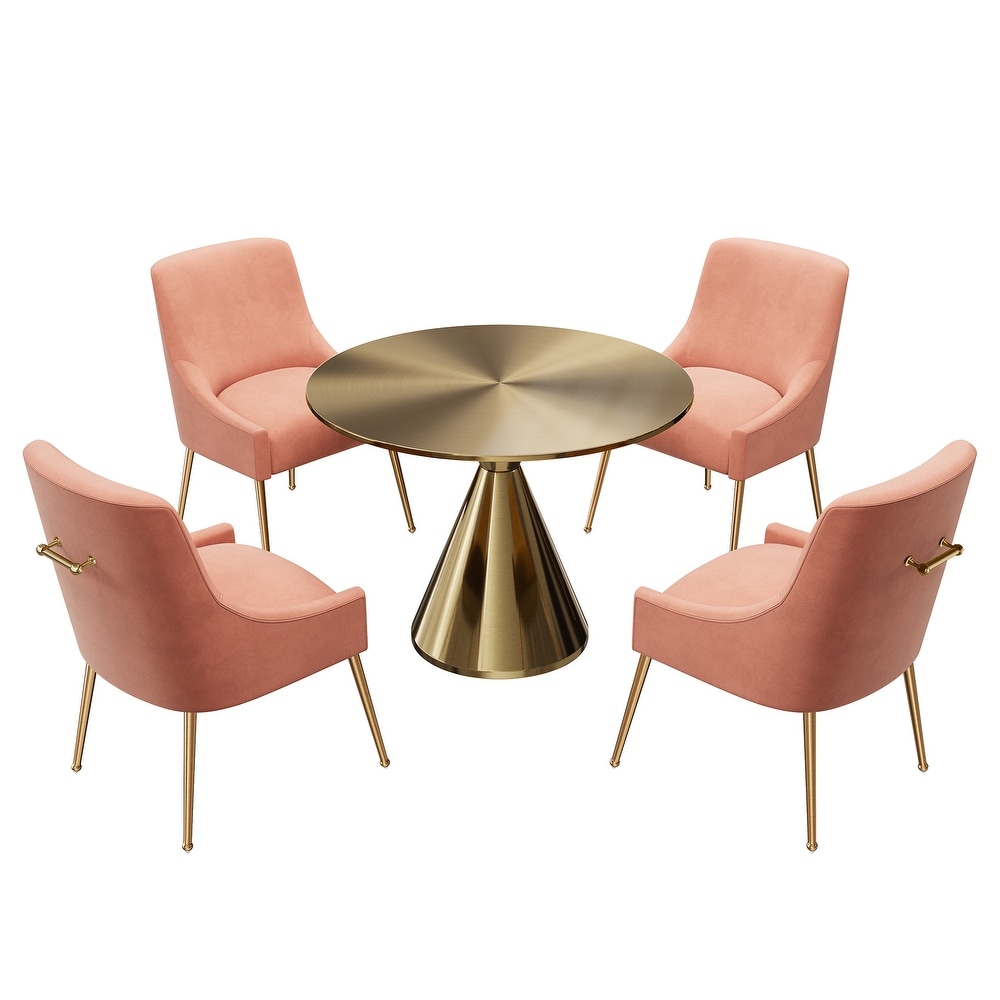 Clihome 5 Piece Modern Golden Table Velvet Chair Dining Set