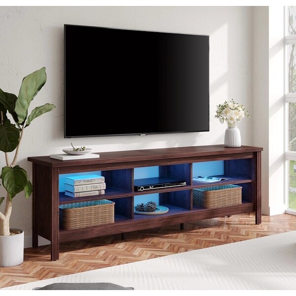 Classic TV Stand with LED Lights for 55-85 Inch TV， Black/Espresso/Oak