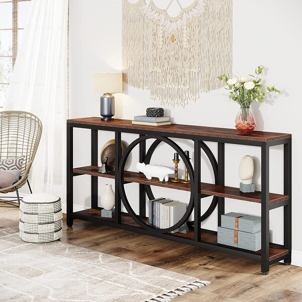 Sofa Console Table， 3 Tiers Industrial Narrow Long Sofa Table