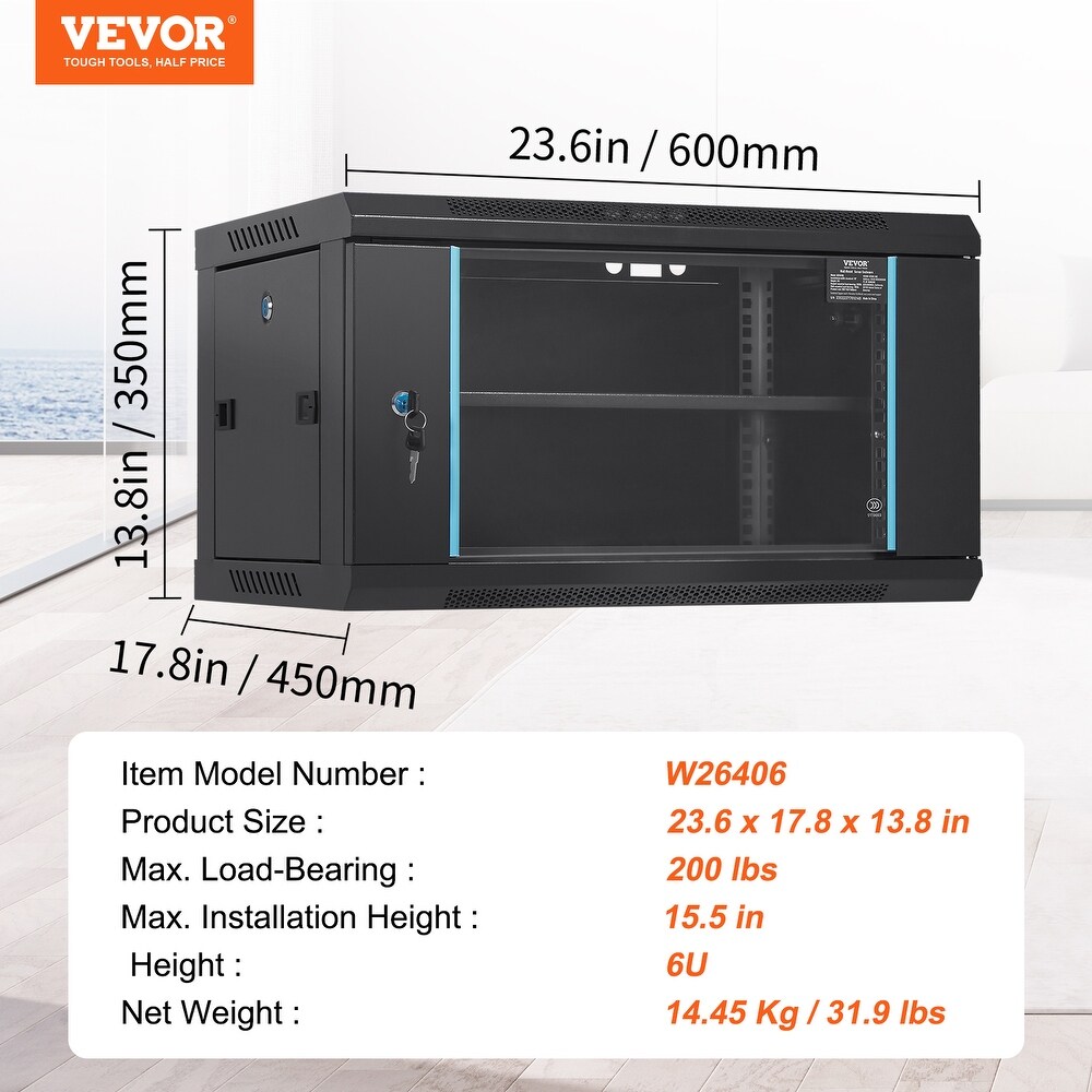 VEVOR Wall Mount Network 15.5'' Deep Server Cabinet Server Rack Cabinet Enclosure