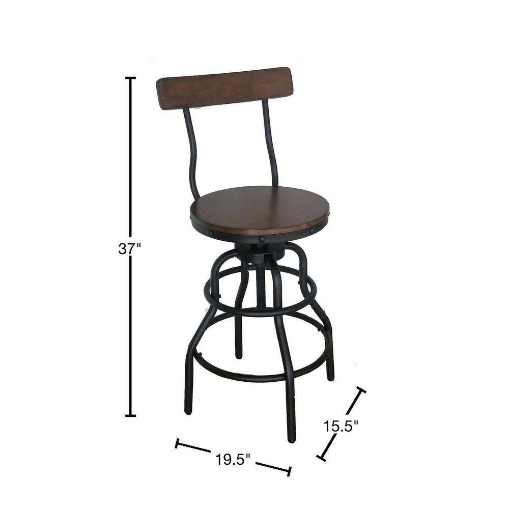 Home Decorators Collection Hamrick Industrial Wood and Iron Adjustable Height Backed Bar Stool BC9333C