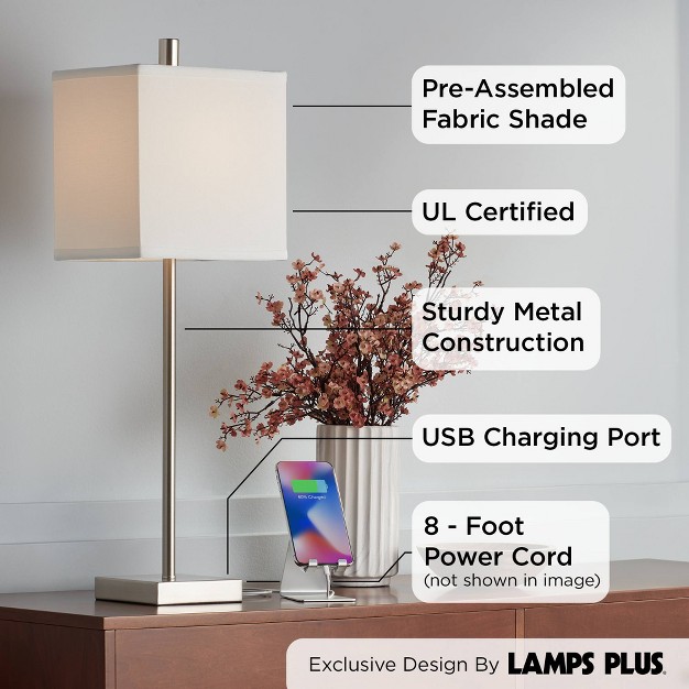 High Set Of 2 Brushed Nickel With Usb Charging Ports White Square Shade For Bedroom Living Room Desk