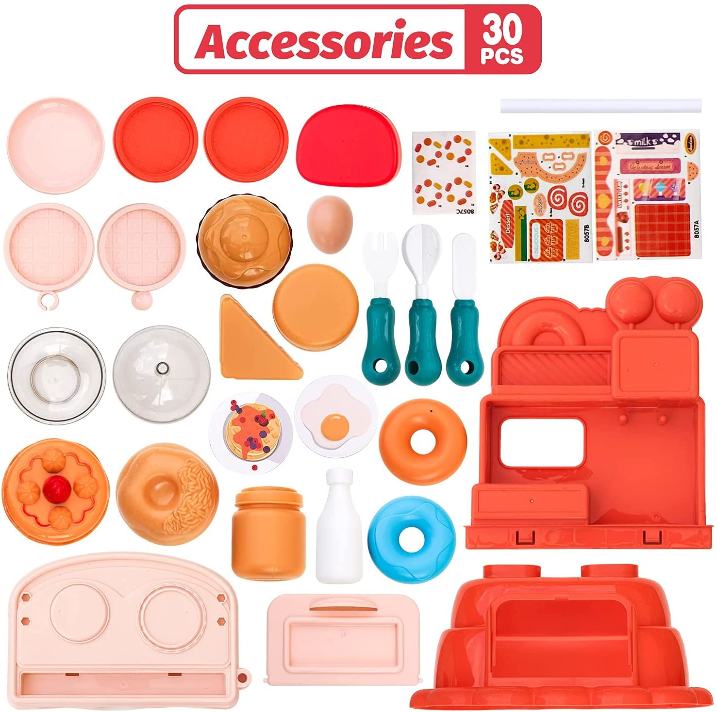 Dessert Toys for Toddlers and Kids | 30pcs Pretend Play Set with Service Table and Desserts Toys