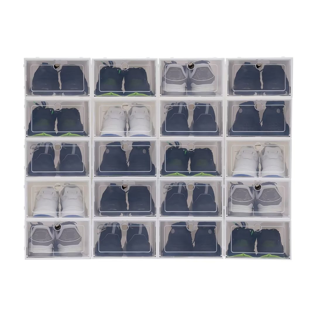 Oukaning 20 Pcs Stackable Shoe Box Storage Sneaker Cases Organizer Foldable Plastic Shoe Boxes