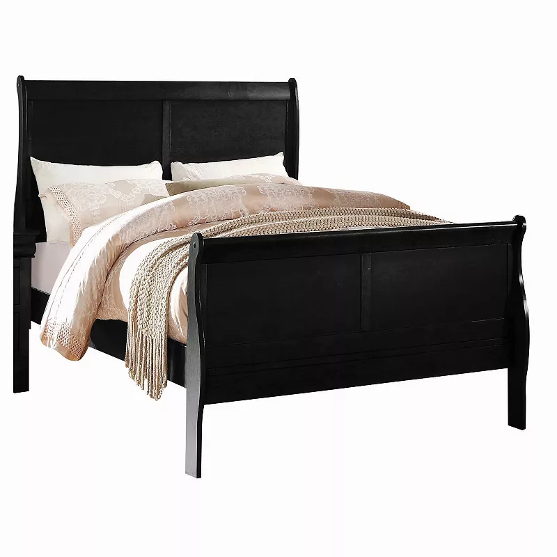 Wooden Twin Size Bed with Panel Design Sleigh Headboard and Footboard，Brown