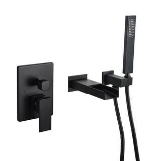 WELLFOR Single-Handle Wall Mount Roman Tub Faucet with Hand Shower in Matte Black (Valve Included) CR-P-WM-2W01MB