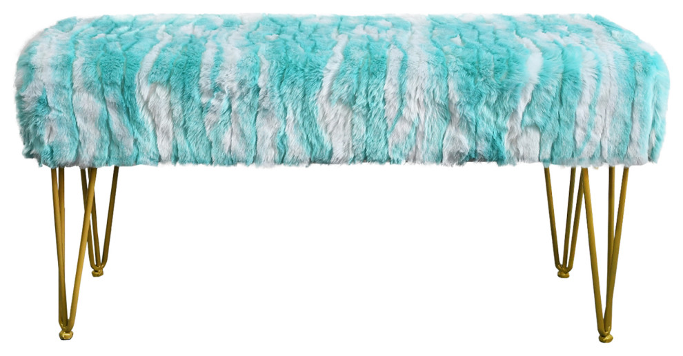 Soft Faux Fur Ottoman Fuzzy Entryway Bench Seat   Contemporary   Footstools And Ottomans   by BNF Home  Houzz