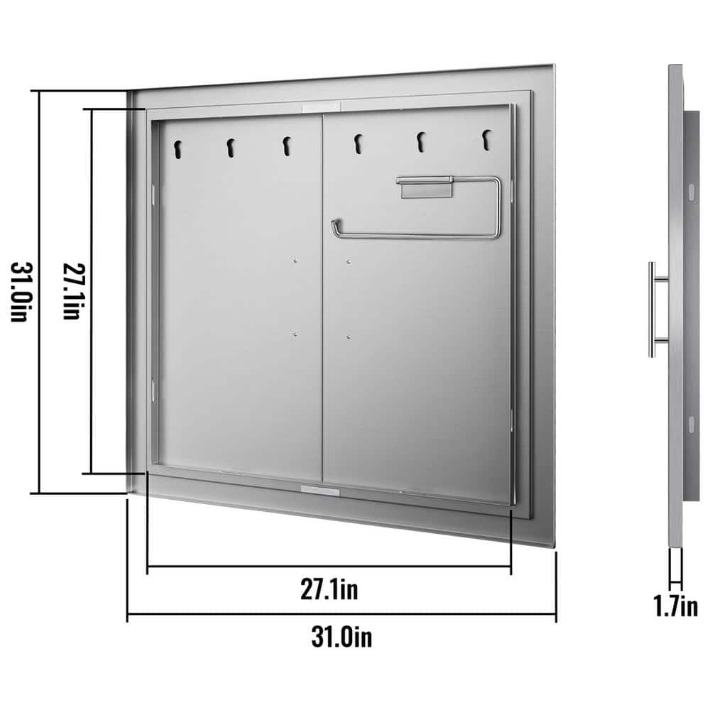 VEVOR 31 in. W x 31 in. H 304 Stainless Steel BBQ Access Door with Paper Towel Holder Outdoor Kitchen Doors for Storage Room 31YC304BXGBBQSCGMV0