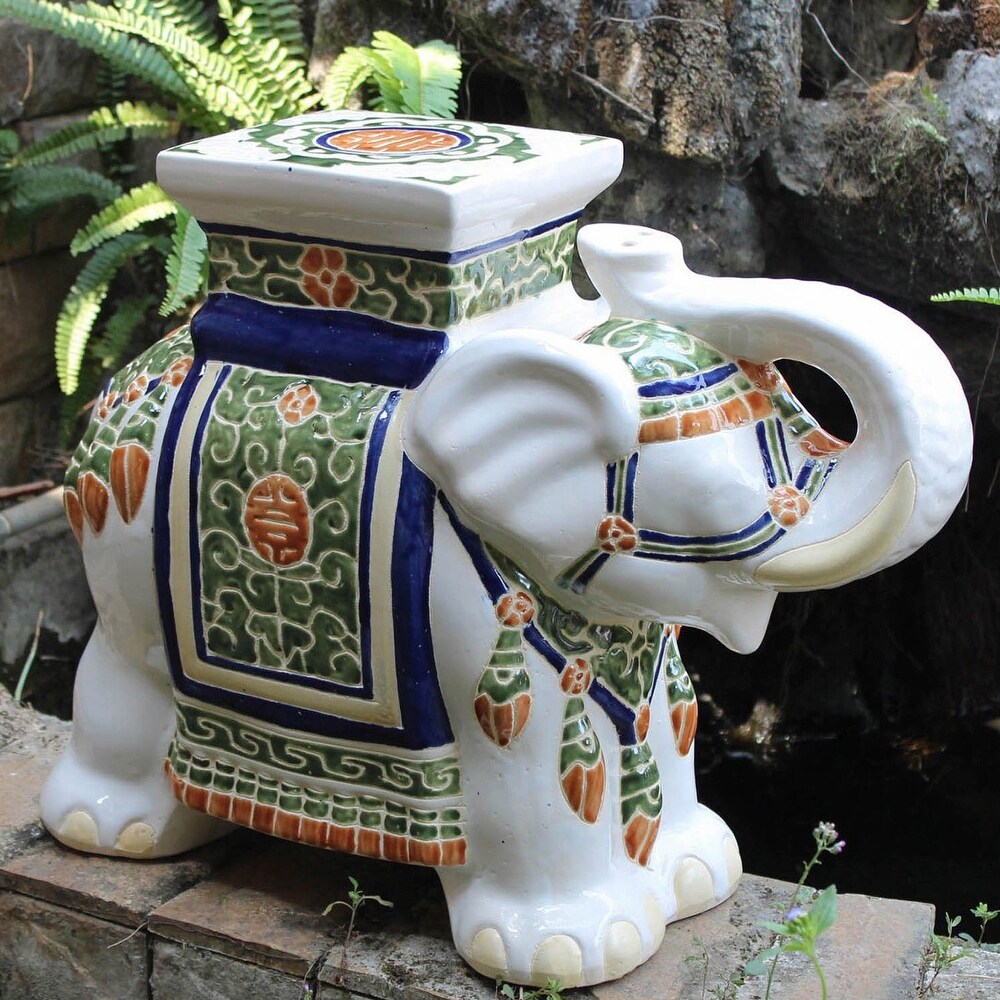 International Caravan Large Porcelain Elephant Stool