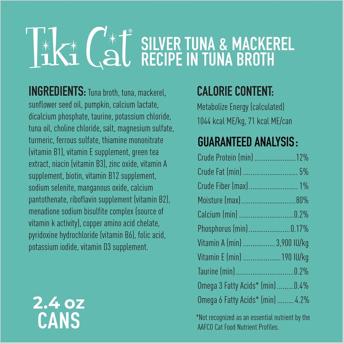 Tiki Cat Silver Tuna and Mackerel Recipe in Tuna Broth Senior Wet Cat Food， 2.4-oz can， case of 6