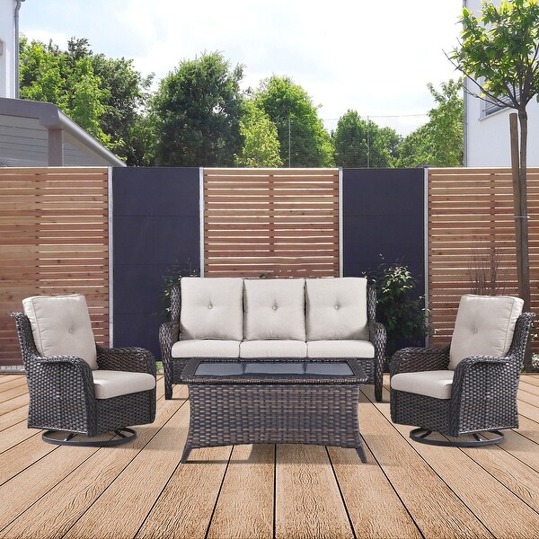 4Piece Patio Sofa with Swivel Glider Chair Set