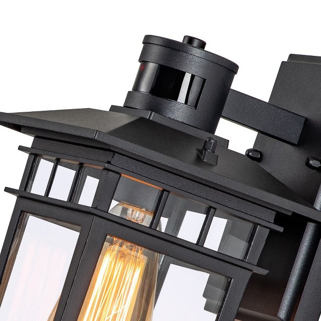 C Cattleya 1 light Matte Black Motion Sensing Dusk To Dawn Outdoor Wall Lantern Sconce With Clear Tempered Glass