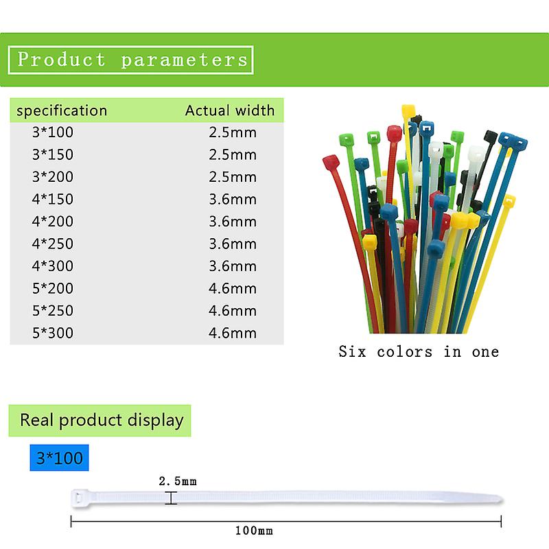 Born Pretty Self-locking Plastic Nylon Wire Cable Zip Ties 100pcs Mix Cable Ties Fasten Loop Cable Various Specifications