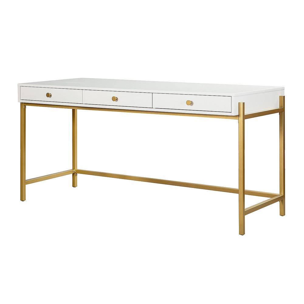 JAYDEN CREATION Zulma White Writing Desk with Golden Base DKHN0066-1