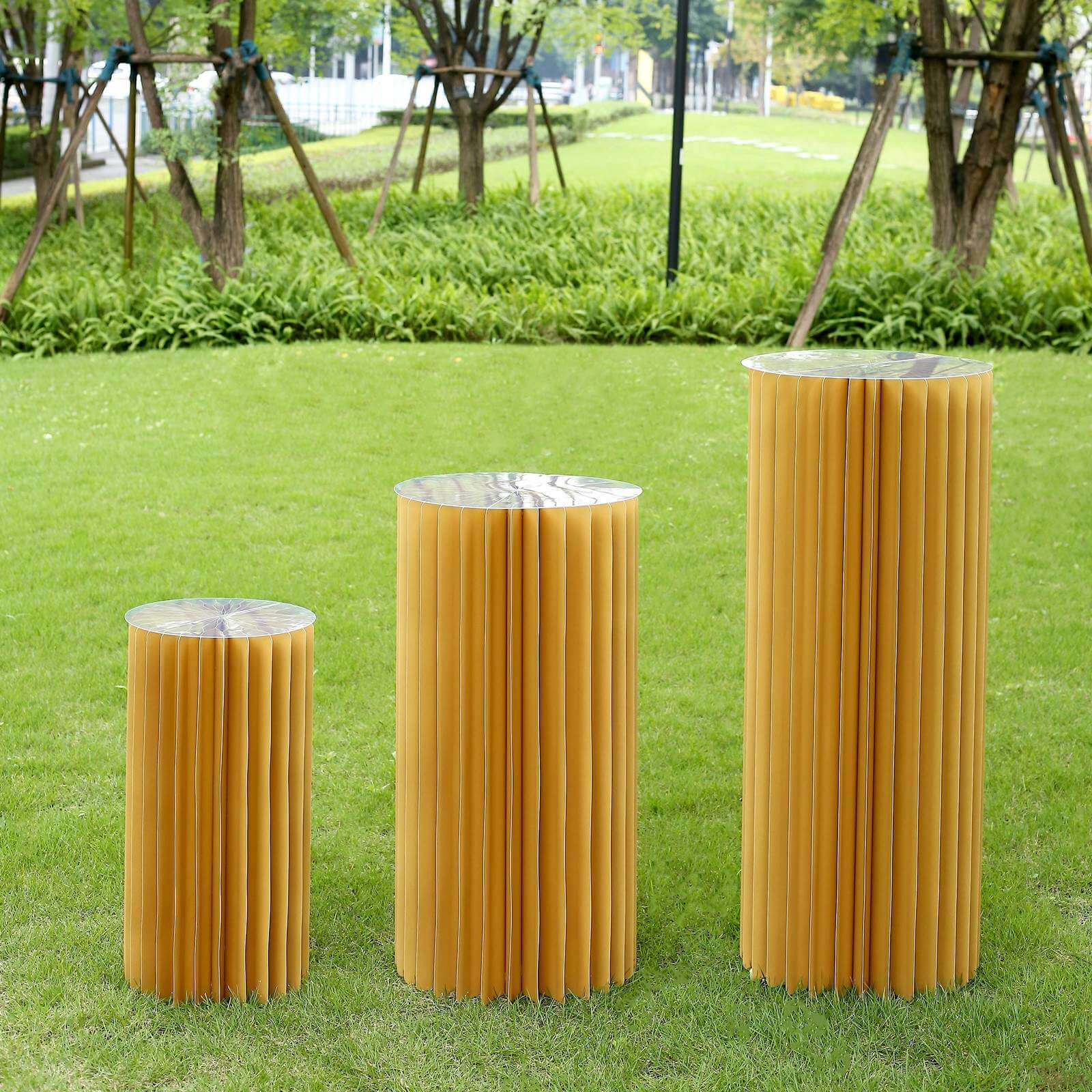 Gold Cylinder Pillar Pedestal Stand, Display Column Stand With Top Plate 24