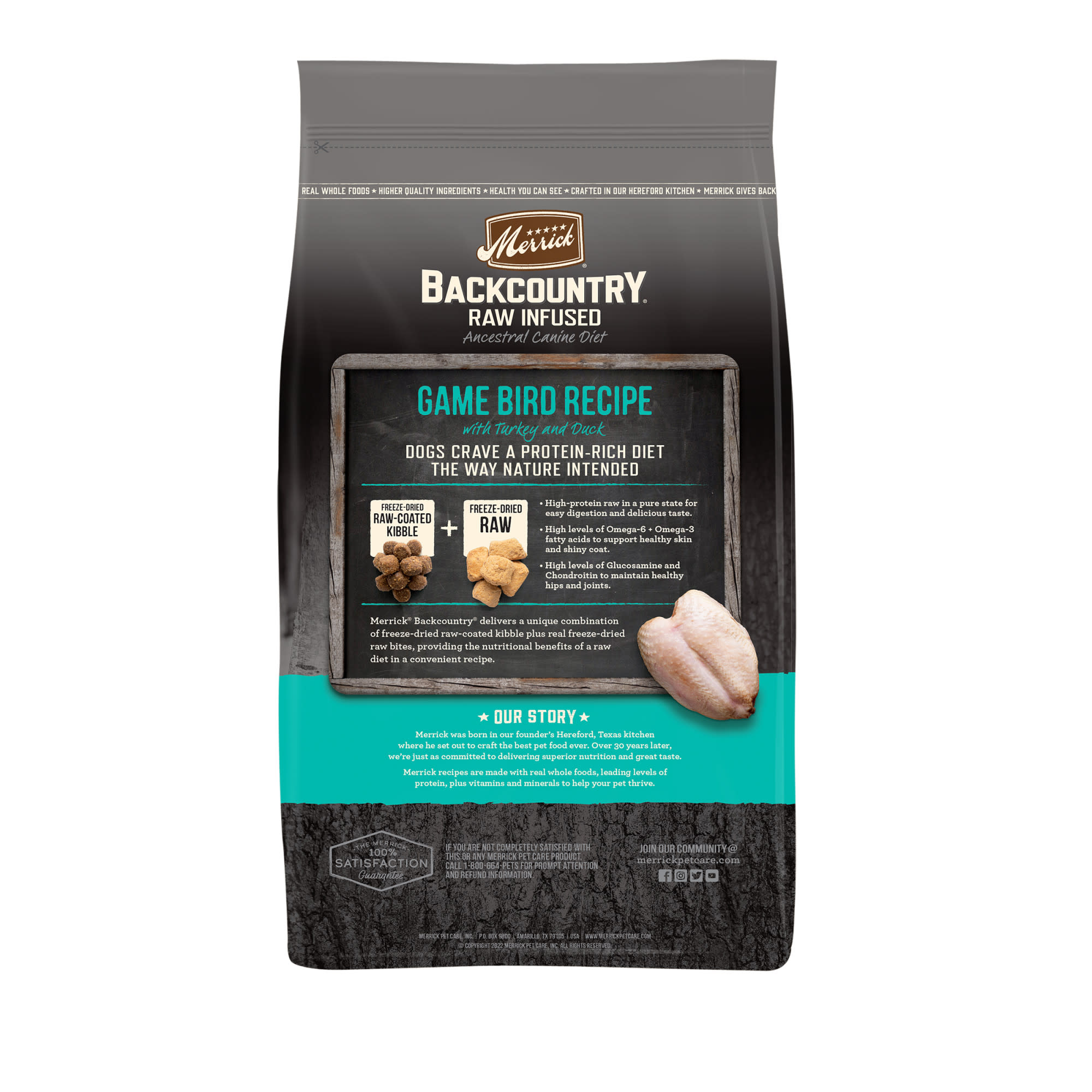 Merrick Backcountry Freeze Dried Raw Infused Grain Free Game Bird Recipe Dry Dog Food， 20 lbs.