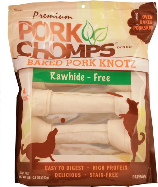 Premium Pork Chomps Baked Knotz Dog Treats， 10 - 11 in， 4 count