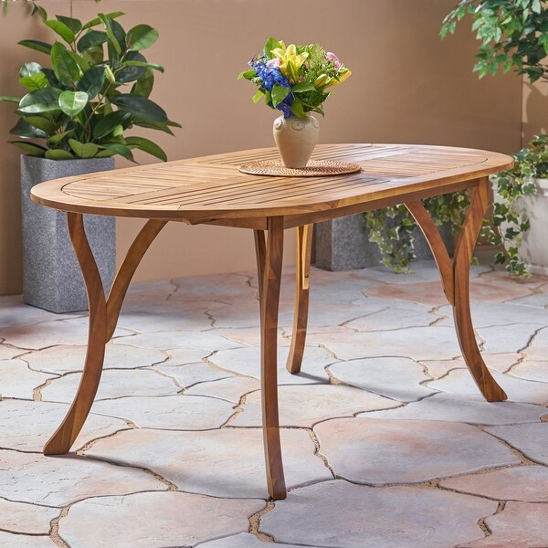 Oval Teak Veneer Dining Table