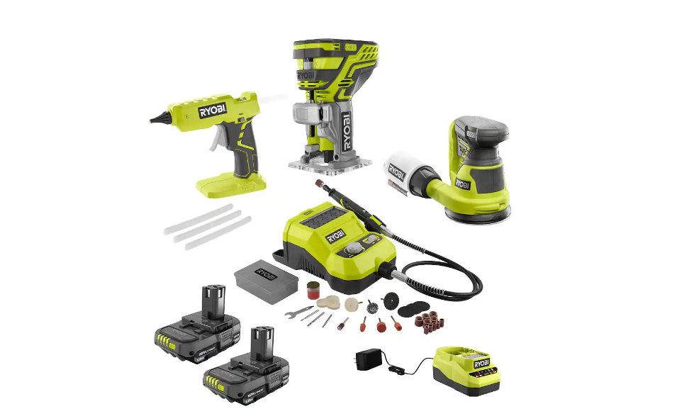 RYOBI PCL1401K2N ONE+ 18V Cordless 4-Tool Hobby Compact Kit with (2) 1.5 Ah Batteries and Charger