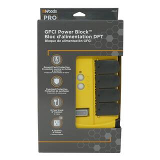 Woods 6 ft. 4-Outlet GFCI Workshop Power Block with Hinged Safety Covers 4644