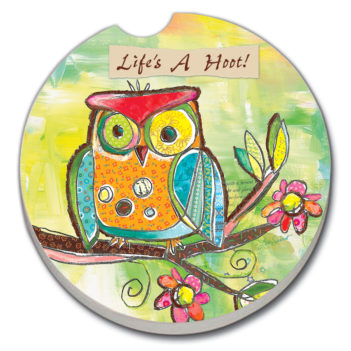 Absorbent Stoneware Car Coaster， Life's A Hoot， Set of 2