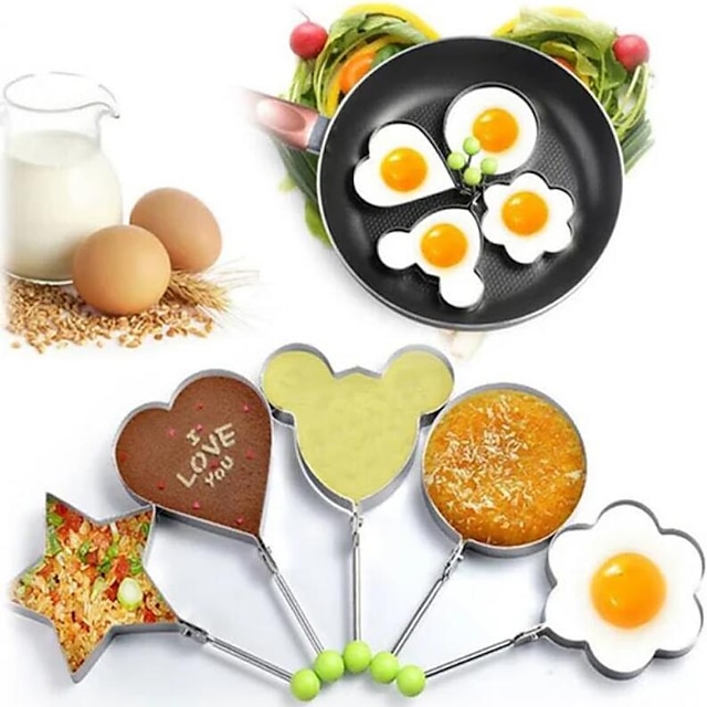 5 Pieces Set Fried Egg Mold Pancake Rings Shaped Omelette Mold Mould Frying Egg Cooking Tools Kitchen Supplies Accessories Gadget