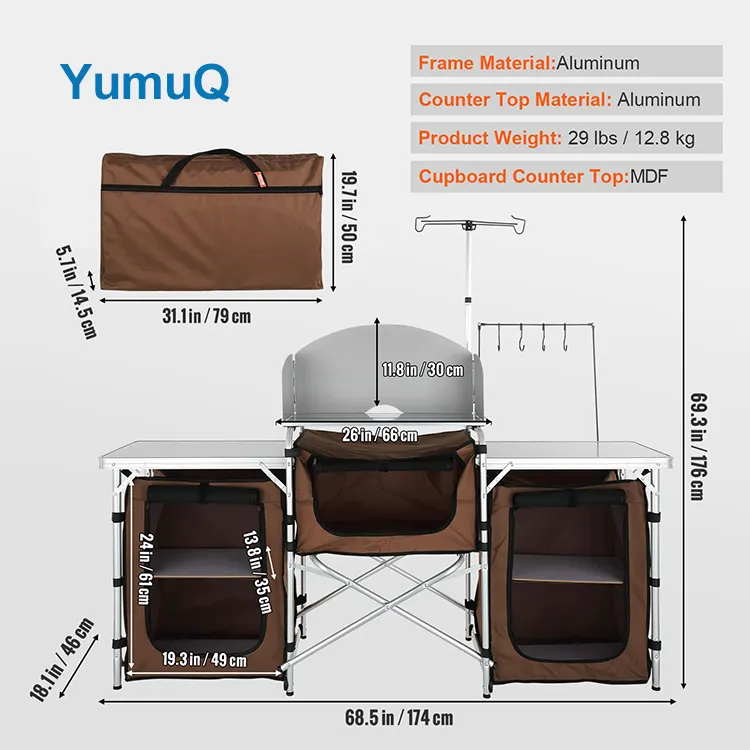 YumuQ Foldable Outdoor Camping Cooking Kitchen Utility Steel Work Station Cabinet Igt Table Set